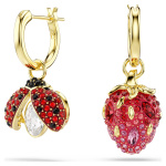 Idyllia drop earrings Set (3), Ladybug, Clover, Strawberry, Multicolored, Gold-tone plated
